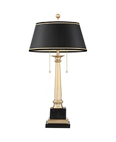 Georgetown Traditional Desk Table Lamp 28 1/2" Tall with Usb Charging Port Warm Brass Steel Black Gold Trim Drum Shade for Living Room Bedroom Nightst