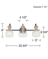 Possini Euro Design Brade Industrial Modern Wall Light Black Gold Hardwired 22.75" 3-Light Fixture Clear Glass Shades for Bedroom Bathroom Vanity Read