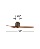52" Windspun Rustic Farmhouse 3 Blade Hugger Indoor Ceiling Fan with Remote Control Oil Rubbed Bronze Walnut Solid Wood for Living Kitchen House Bedro