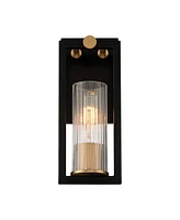 Ramos Industrial Modern Wall Light Sconces Set of 2 Black Warm Brass Hardwired 4 1/2" Fixture Clear Ribbed Glass Shade for Bedroom Bathroom Vanity Liv