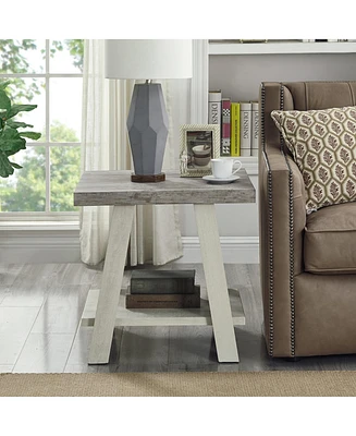 Simplie Fun Two-Tone Wood Shelf End Table in Weathered Gray and Beige