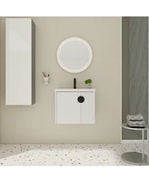 Wall-Mounted Vanity | Dual-Door with 3D Wave | Ceramic Sink | Soft-Close | Metallic