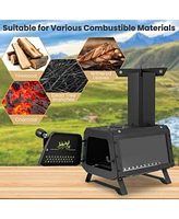 Slickblue Portable Wood Camping Burning Stove Heater with 2 Cooking Positions