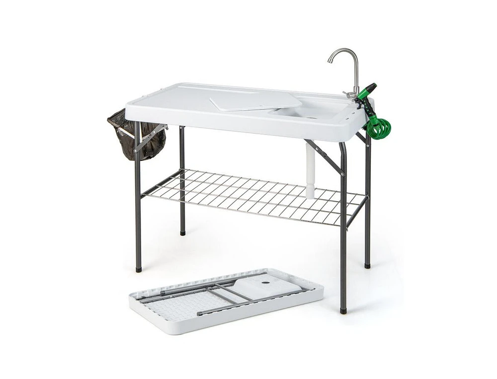 Slickblue Portable Camping Fish Cleaning Table with Grid Rack and Faucet