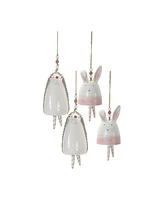 Slickblue Blush Bunny And Hedgehog Bell Hanging Garden Accent (Set of 4)