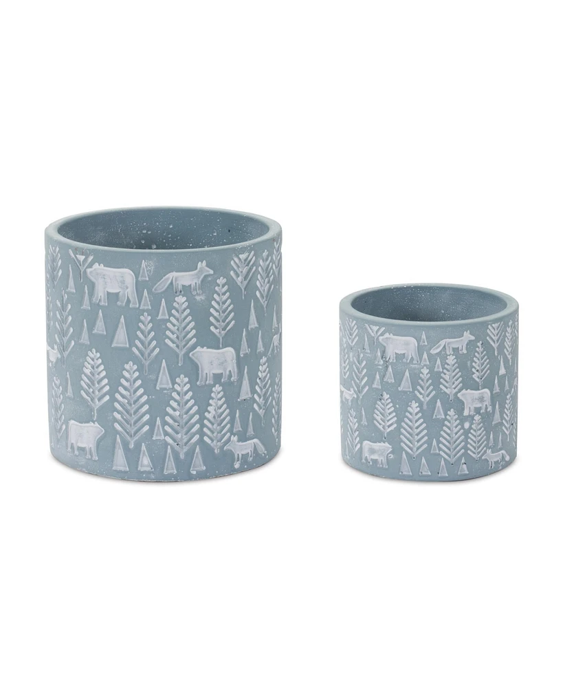 Slickblue Woodland Winter Stone Planter (Set of 2)