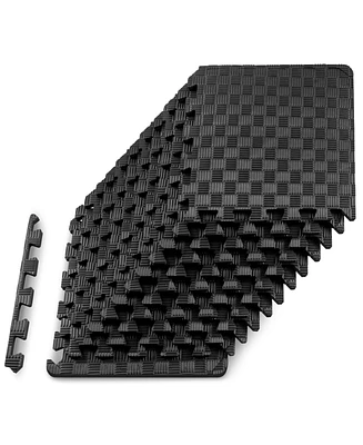 ProsourceFit Checkered Puzzle Exercise Mat 12 x 12 1/2-in, Black, 12 Sq Ft - 12 Tiles