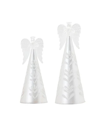 Slickblue Set of 2 Frosted Glass Angel Ornaments for Elegant Holiday Decor