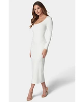 Bebe Women's Long Sleeve Square Neck Rib Maxi Dress