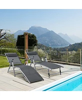Gymax 2PCS Patio Lounge Chair Rustproof Aluminum Folding Chaise w/ Adjustable Backrest & Footrest