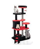 Slickblue Gothic Cat Tree with Cat Bed Cat Condo and Sisal Scratching Post-Black & Red