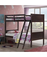 Sugift Wooden Twin Over Twin Bunk Bed Frames with Ladder and Safety Rail
