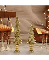 Slickblue Set of 2 Pine Trees on Pedestals: Charming Decorative Accent