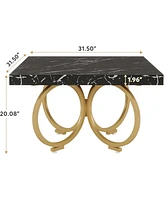 Tribesigns Square Coffee Table, 31.5 Inch Modern Black Cocktail Table with Gold Geometric Frame, Faux Marble Center Table Tea Table for Living Room, S