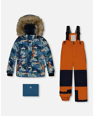 Deux par Toddler Boys Two Piece Snowsuit Burnt Orange With Printed Glaciers - Toddler|Child