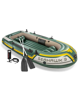 Intex Seahawk 3 Person Inflatable Rafting Boat Set with Aluminum Oars and Pump