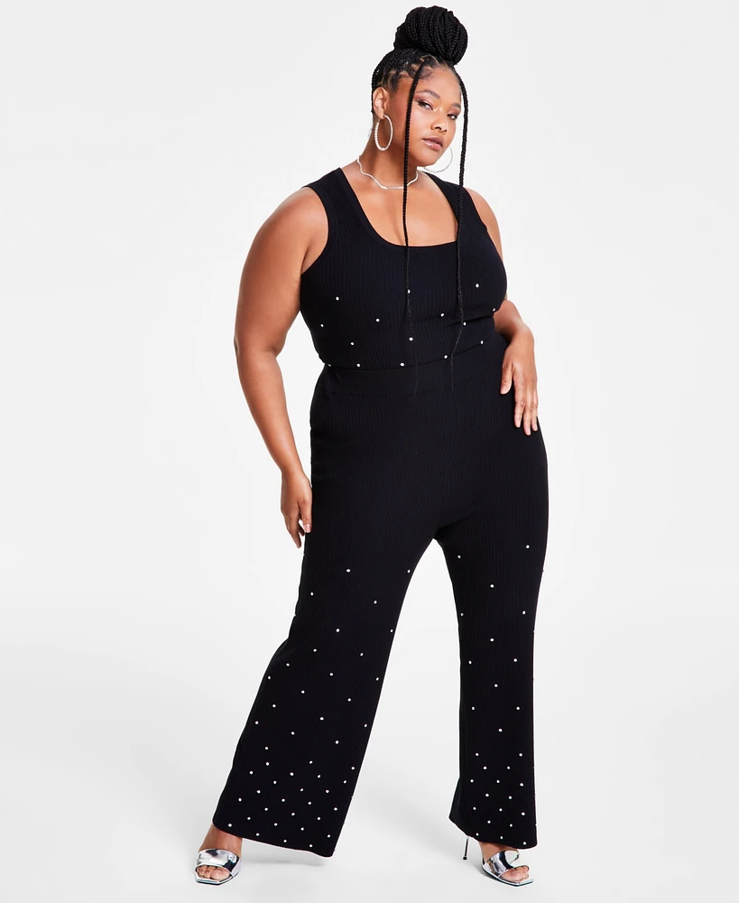 Nina Parker Trendy Plus Size Embellished Rib-Knit Pants