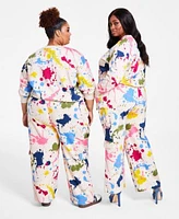 Nina Parker Trendy Plus Size Paint Print Sweatshirt Sweatpants