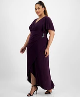 Sl Fashions Plus Flutter-Sleeve High-Low Gown