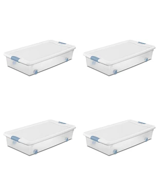 Sterilite 56 Quart Latching Stackable Wheeled Storage Container w/ Lid, (4 Pack)