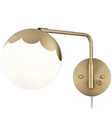 Kelowna Modern Indoor Swing Arm Wall Lamp Antique Brass Metal Plug-In Light Fixture Dimmable Globe Glass Shade for Bedroom Bedside House Reading Livin