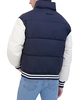 Hudson Men's Varsity Puffer Jacket with Faux Leather Sleeves