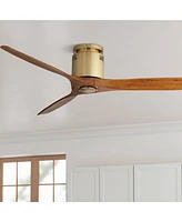 52" Windspun Modern Indoor Ceiling Fan 3 Blade Remote Control Brass Finish Motor Walnut Finish Wood Blades Bedroom Living Room Kitchen Hugger Dc Motor