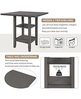 Streamdale Furniture Modern Square Dining Table with 2-Tier Storage