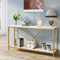 Tribesigns 70.9 inch Extra Long Console Table, Faux Marble Entryway Table with 2 Tier Storage Shelf, Narrow Sofa Table Behind Couch, Modern Hallway Ac