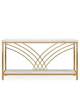 Tribesigns 70.9 inch Extra Long Console Table, Faux Marble Entryway Table with 2 Tier Storage Shelf, Narrow Sofa Table Behind Couch, Modern Hallway Ac