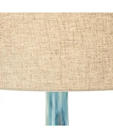 Kenya Modern Tropical Table Lamp with Dimmer 29 1/2" Tall Blue Green Glaze Ceramic Beige Linen Drum Shade for Bedroom Living Room House Home Beds