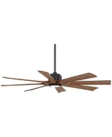 60" Defender Modern Industrial Indoor Outdoor Ceiling Fan 8 Blade Led Light Remote Control Matte Black Finish Brown Blades Bedroom Patio Living Room D