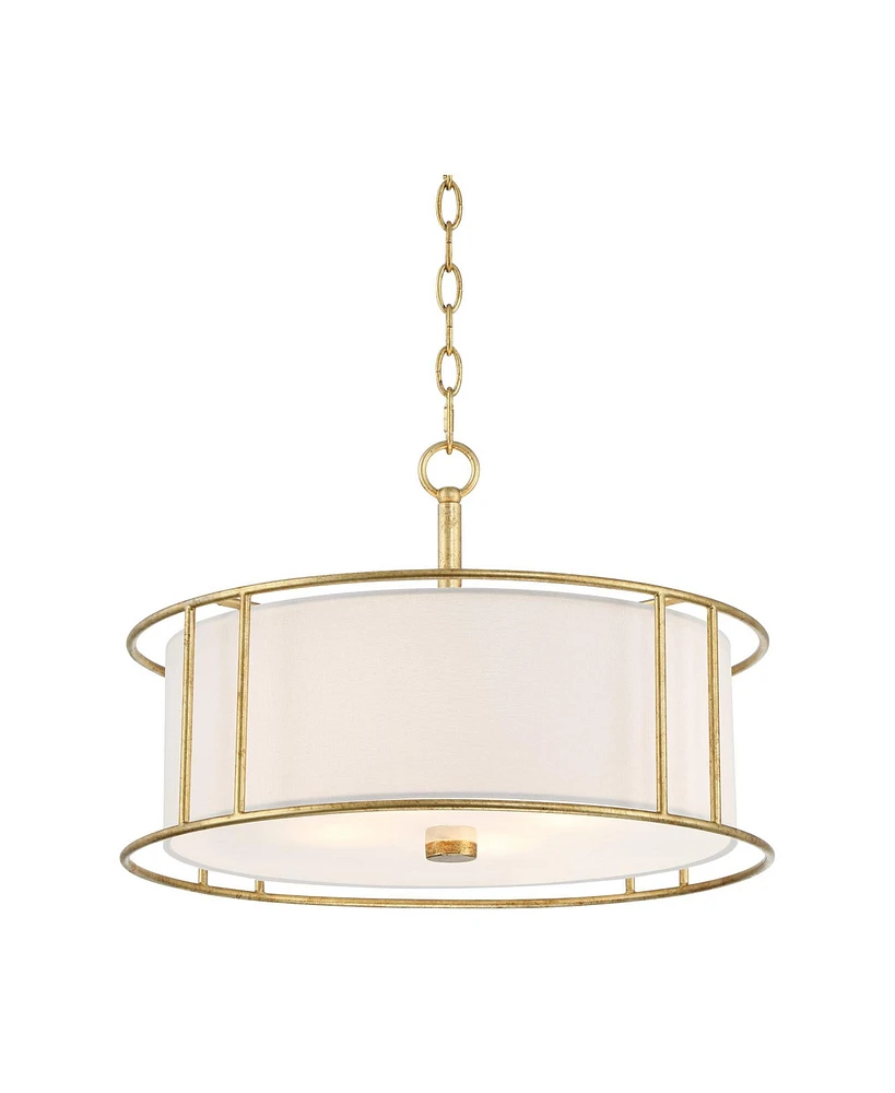 Kahna Painted Gold Pendant Chandelier 20" Wide Modern Metal Cage Frosted Tempered Round Glass Shade 4