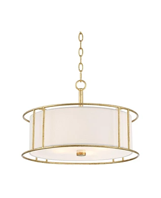 Kahna Painted Gold Pendant Chandelier 20" Wide Modern Metal Cage Frosted Tempered Round Glass Shade 4