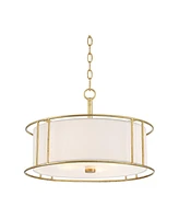 Kahna Painted Gold Pendant Chandelier 20" Wide Modern Metal Cage Frosted Tempered Round Glass Shade 4