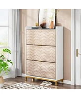 Tribesigns Shoe Cabinet, Modern Shoe Storage Cabinet with 3 Flip Doors & Adjustable Shelf, Wooden 18-24 Pair Shoe Rack Organizer with Flip Drawers for
