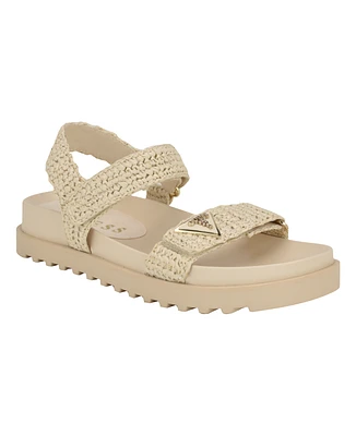 Guess Women's Fabrica Open Toe Slide Footbed Raffia Sandals