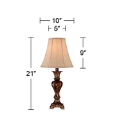 Regency Hill Xavier Traditional Accent Table Lamp 21" High Warm Bronze Brown Urn Footed Base Natural Tone Bell Shade Decor for Living Room Bedroom Hou