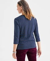 Style & Co Petite Printed 3/4-Sleeve Henley Top, Created for Macy's