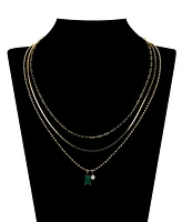 Unwritten Green Teardrop Glass and Cubic Zirconia Paperclip Layered Pendant Necklace Set