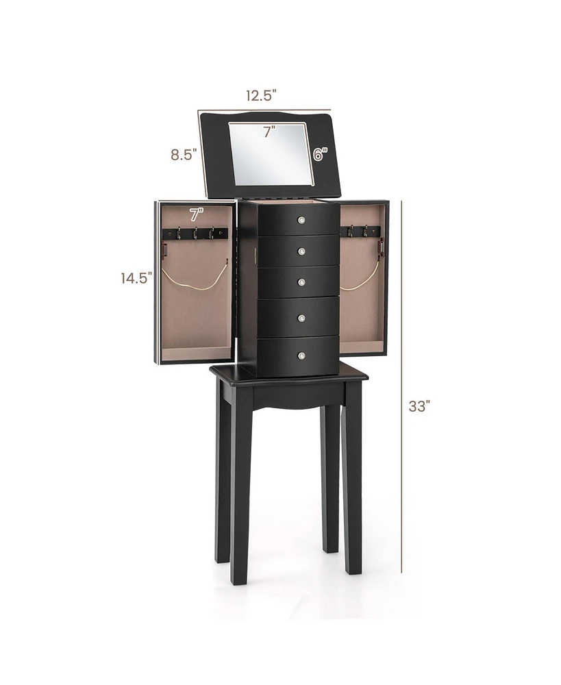 Slickblue Jewelry Armoire with Top Flip Mirror and 4 Drawers