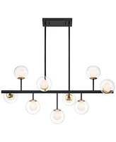 Possini Euro Design Marrion Matte Black Gold Linear Pendant Chandelier 36 1/2" Wide Mid Century Modern Dimmable Led Clear Glass 9-Light Fixture for Di