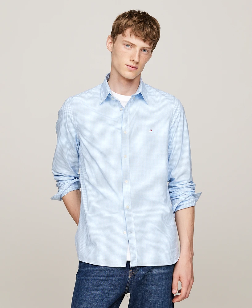 Tommy Hilfilger Men's Long Sleeve Button-Front Poplin Micro Gingham Shirt