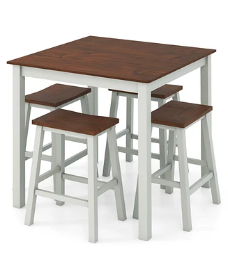 Slickblue 5 Piece Dining Table Set with 4 Saddle Stools for Kitchen Dining Room Apartment