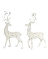 Slickblue Distressed Ivory Deer Figurine With Metal Antlers (Set of 2)