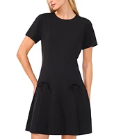 CeCe Women's Short-Sleeve Fit & Flare Bow-Trim Dress