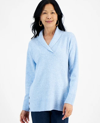 Style & Co Petite Shawl-Collar Button-Trim Tunic Sweater, Created for Macy's