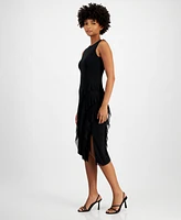 Tinsel Women's Round-Neck Studded Asymmetric-Ruffle Dress