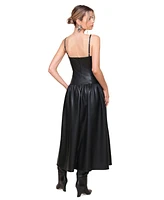 Avec Les Filles Women's Faux-Leather Drop-Waist Maxi Dress