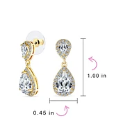 Bling Jewelry Pave Halo Dangle Teardrop Cubic Zirconia Cz Drop Earrings For Women Prom Yellow Gold Plated Brass